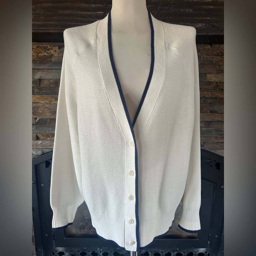 Offline by Aerie Cardigan Sweater White Navy‎ Small